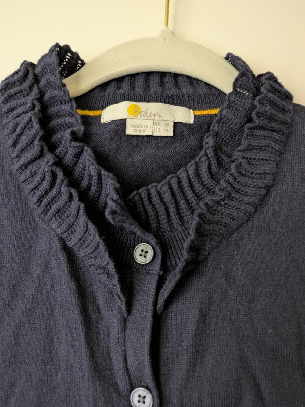 Boden Navy Button Ruffled Cardigan - Picture 3 of 8